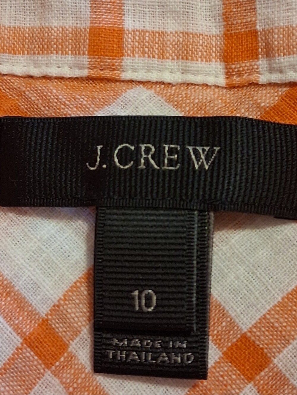 J. Crew Women Long Sleeve Top Tunic Sz10 Orange/White Plaid Pocket - Picture 6 of 11